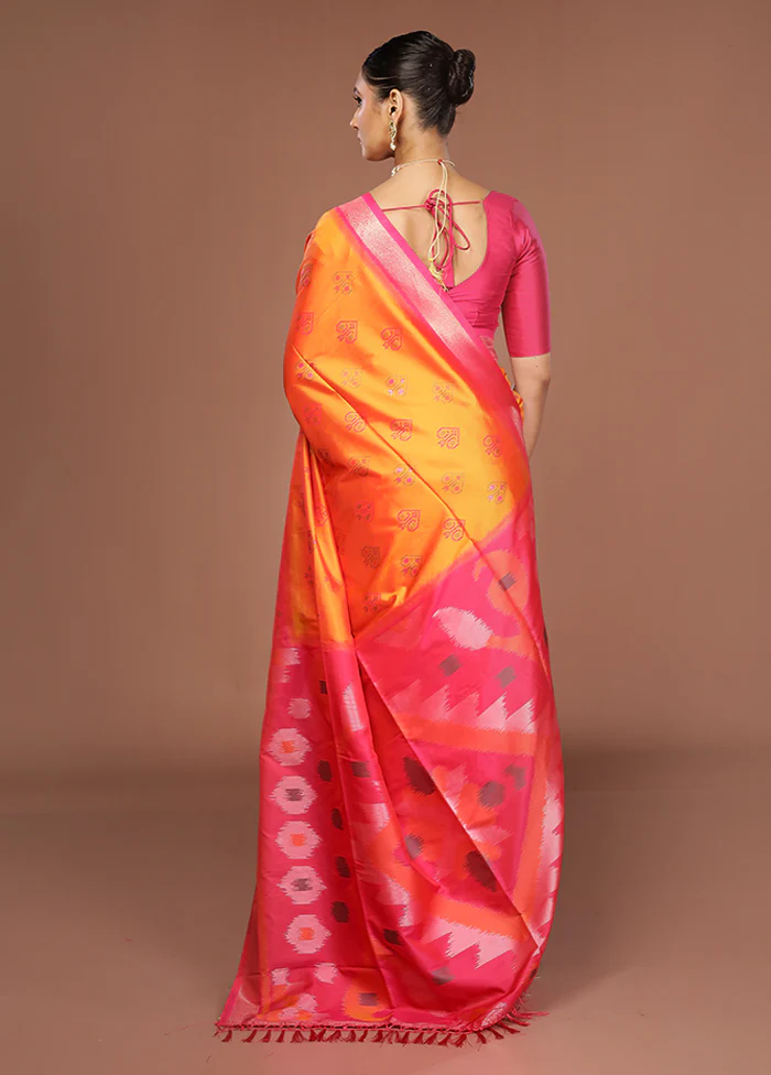 Yellow Dupion Silk Saree With Blouse Piece - Image 3