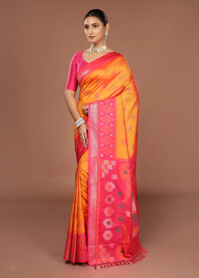 Yellow Dupion Silk Saree With Blouse Piece - Image 4