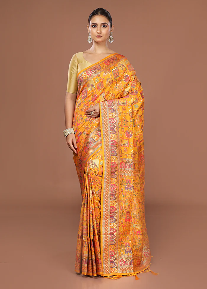 Yellow Dupion Silk Saree With Blouse Piece - Image 2