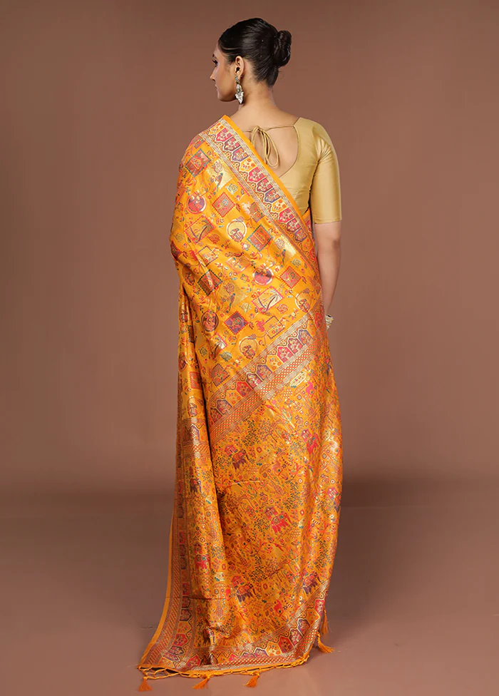 Yellow Dupion Silk Saree With Blouse Piece - Image 3