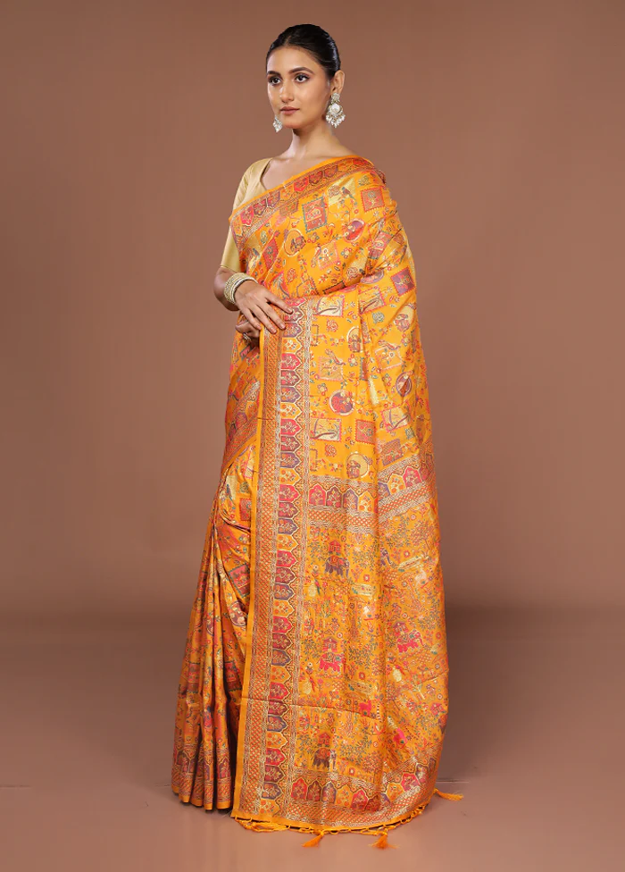 Yellow Dupion Silk Saree With Blouse Piece - Image 4