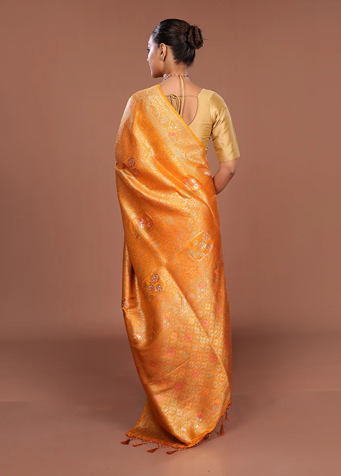 Yellow Dupion Silk Saree With Blouse Piece - Image 3