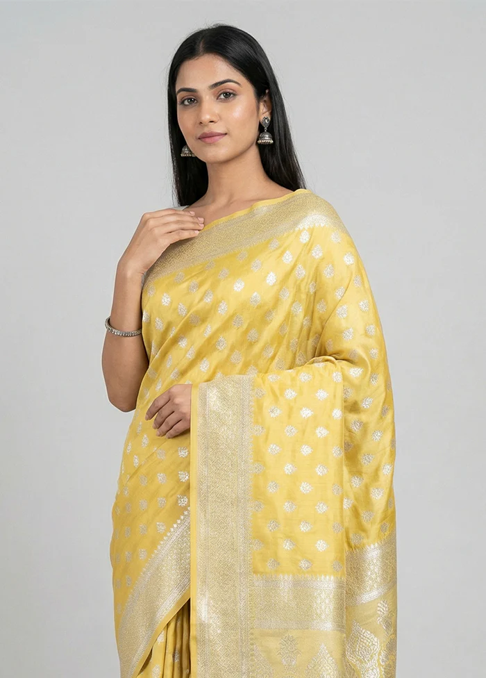 Yellow Dupion Silk Saree With Blouse Piece - Image 2