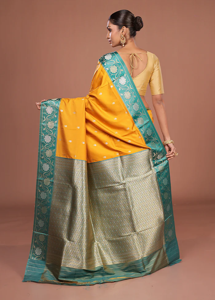 Yellow Dupion Silk Saree With Blouse Piece - Image 3
