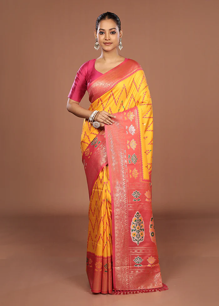 Yellow Dupion Silk Saree With Blouse Piece - Image 2