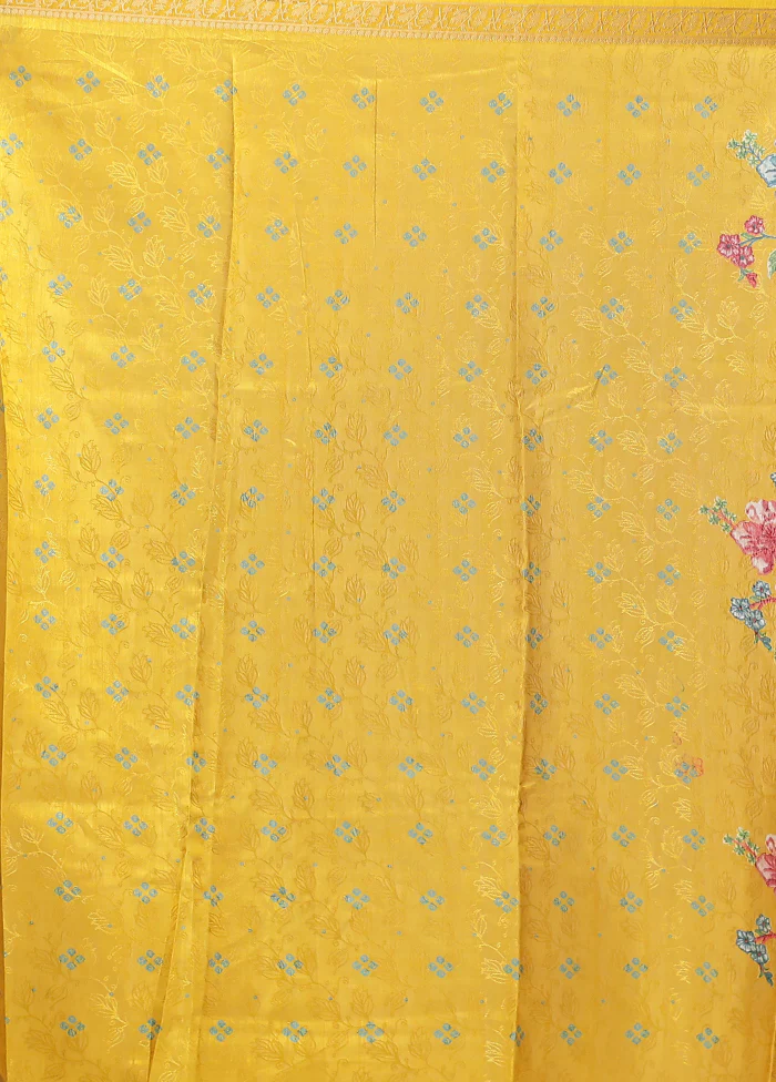 Yellow Dupion Silk Saree With Blouse Piece - Image 5
