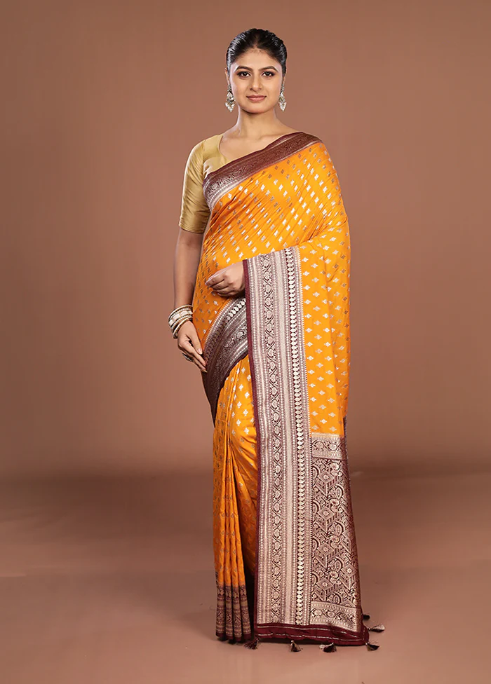 Yellow Dupion Silk Saree With Blouse Piece - Image 2