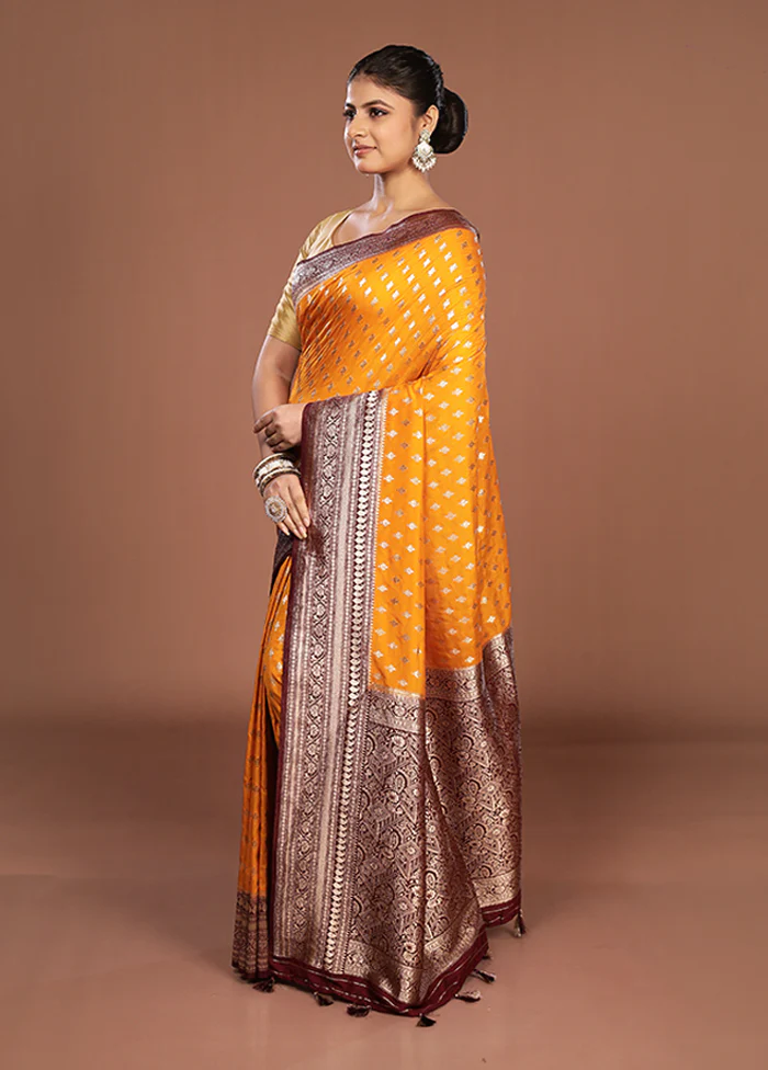 Yellow Dupion Silk Saree With Blouse Piece - Image 4