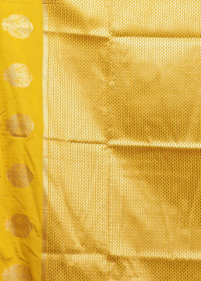 Yellow Dupion Silk Saree With Blouse Piece - Image 5