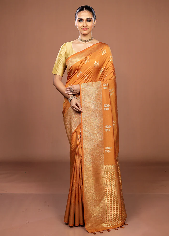 Yellow Dupion Silk Saree With Blouse Piece - Image 2
