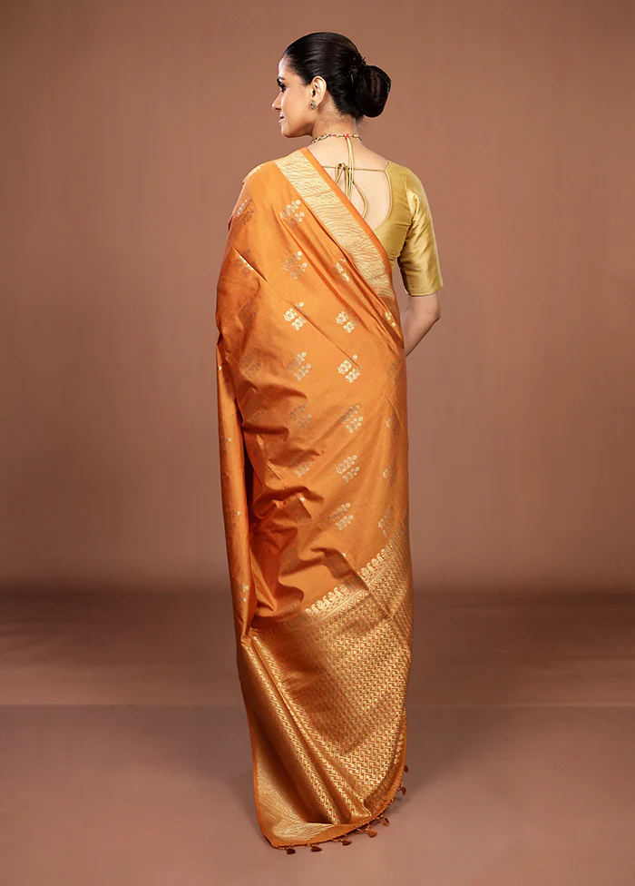 Yellow Dupion Silk Saree With Blouse Piece - Image 3