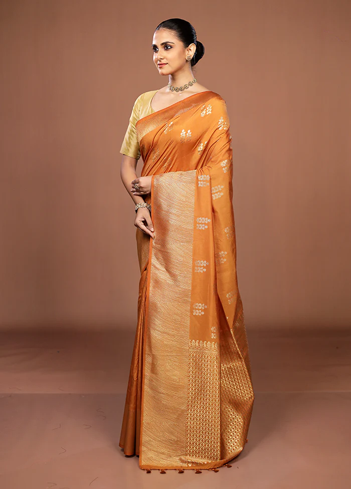 Yellow Dupion Silk Saree With Blouse Piece - Image 4