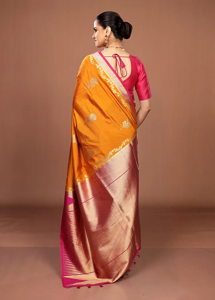 Yellow Dupion Silk Saree With Blouse Piece - Image 3