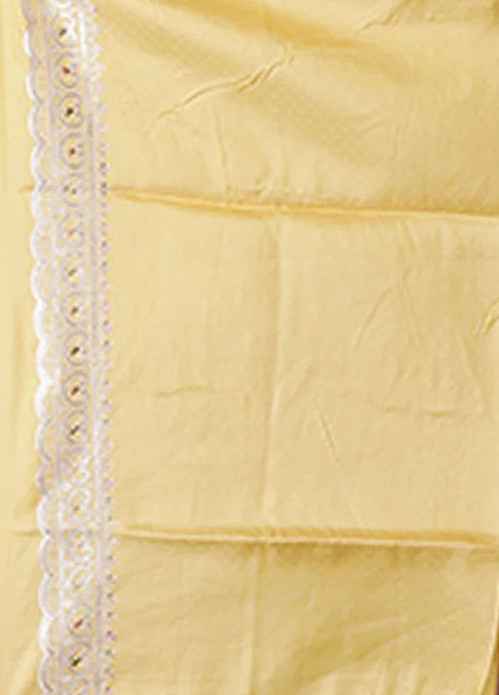 Yellow Dupion Silk Saree With Blouse Piece - Image 5