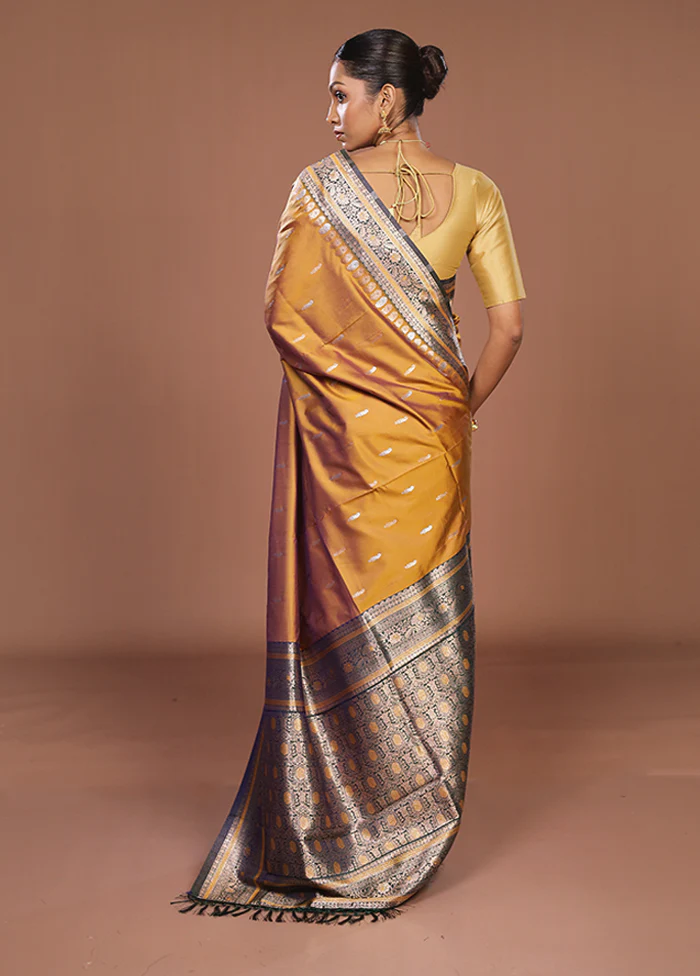 Yellow Dupion Silk Saree With Blouse Piece - Image 3
