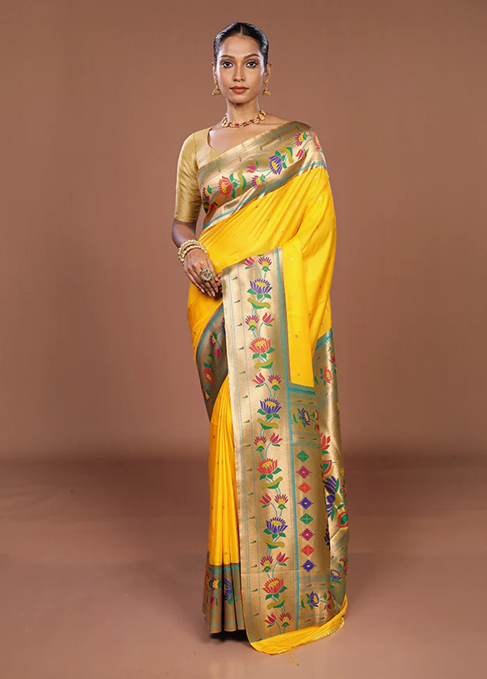 Yellow Dupion Silk Saree With Blouse Piece - Image 2