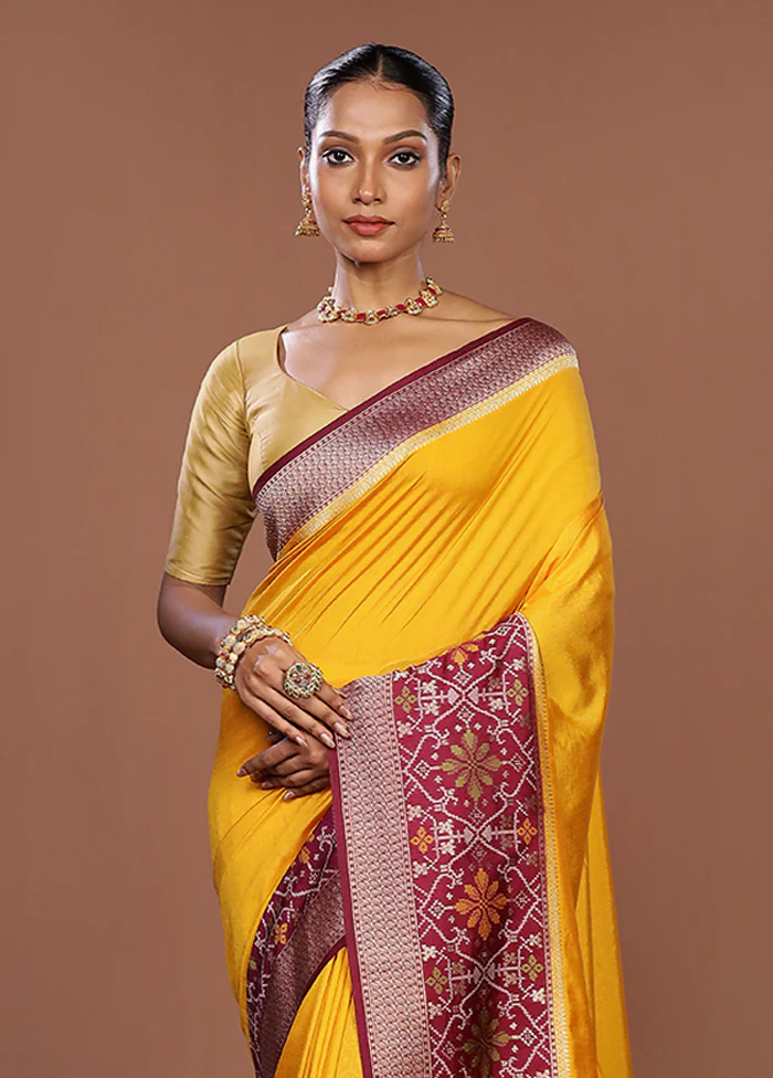 Yellow Dupion Silk Saree With Blouse Piece