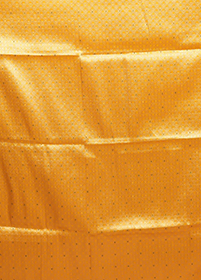 Yellow Dupion Silk Saree With Blouse Piece - Image 5