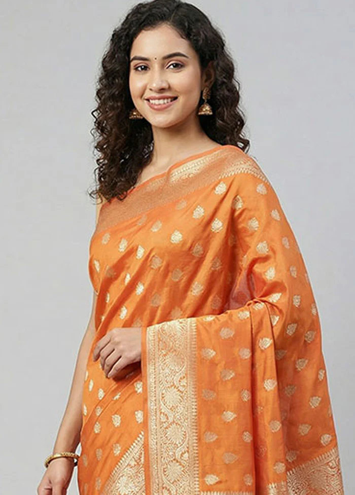 Yellow Dupion Silk Saree With Blouse Piece - Image 2