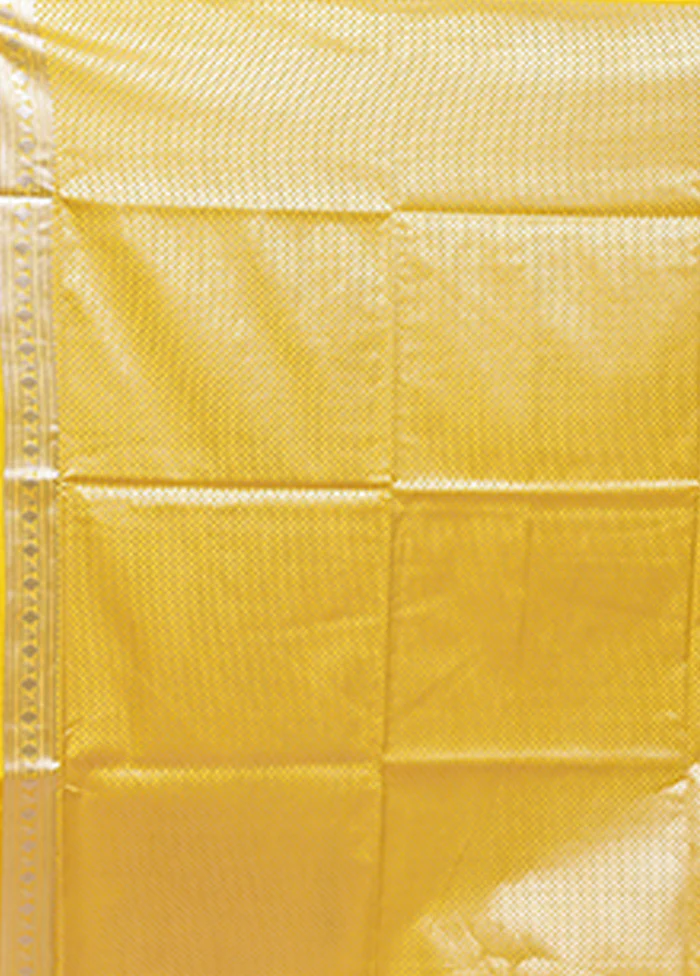 Yellow Dupion Silk Saree With Blouse Piece - Image 5
