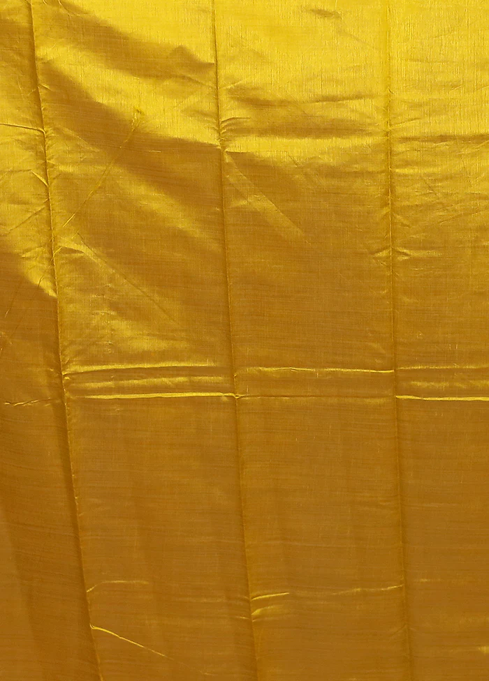 Yellow Dupion Silk Saree With Blouse Piece - Image 5