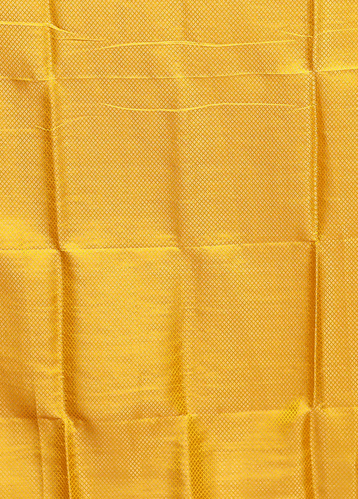 Yellow Dupion Silk Saree With Blouse Piece - Image 5