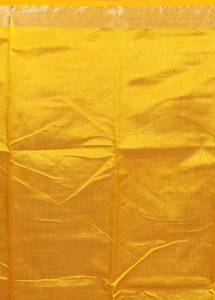 Yellow Dupion Silk Saree With Blouse Piece - Image 5