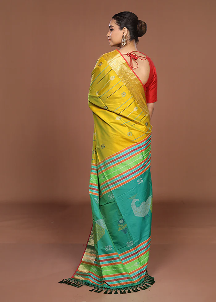 Yellow Dupion Silk Saree With Blouse Piece - Image 3