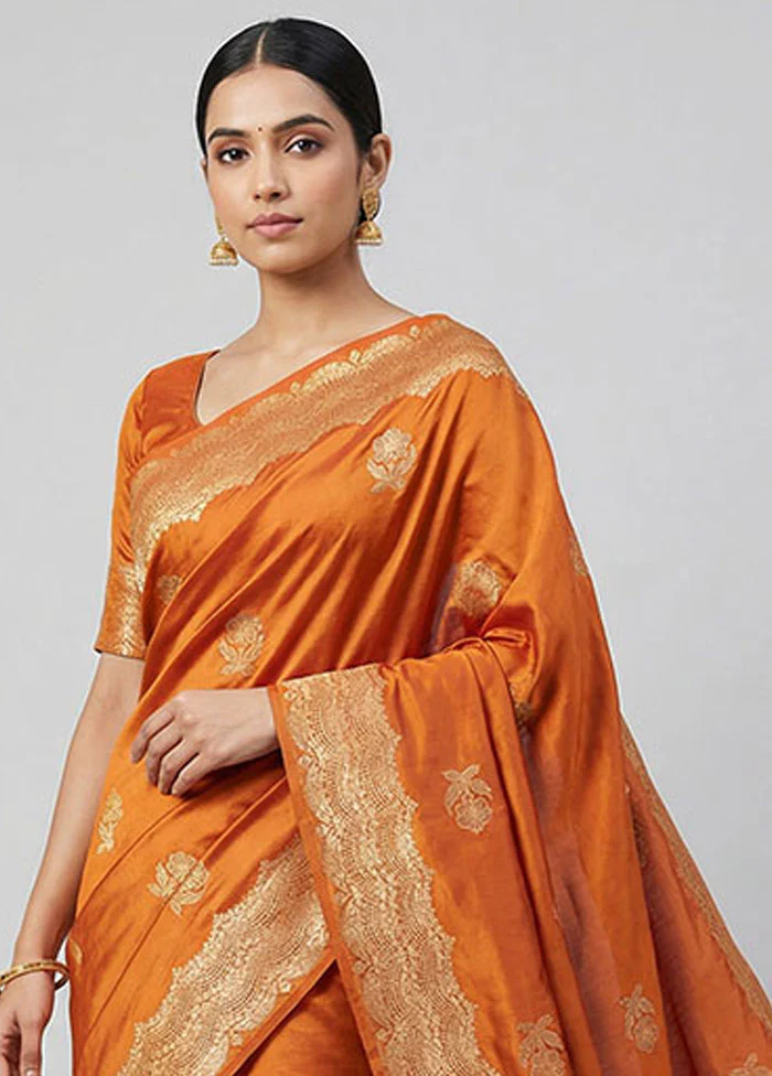 Yellow Dupion Silk Saree With Blouse Piece - Image 2