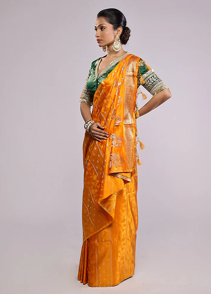 Yellow Dupion Silk Saree With Blouse Piece - Image 4