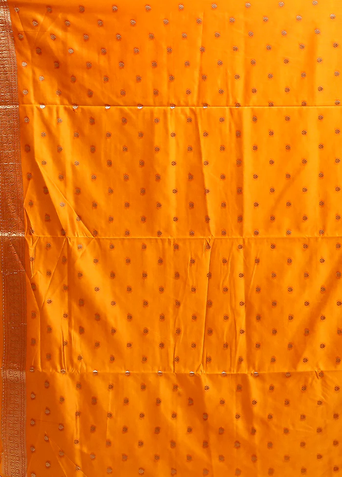 Yellow Dupion Silk Saree With Blouse Piece - Image 5