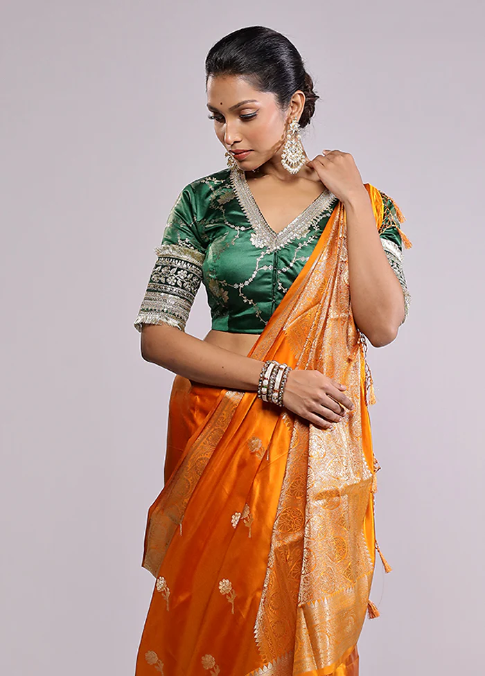 Yellow Dupion Silk Saree With Blouse Piece