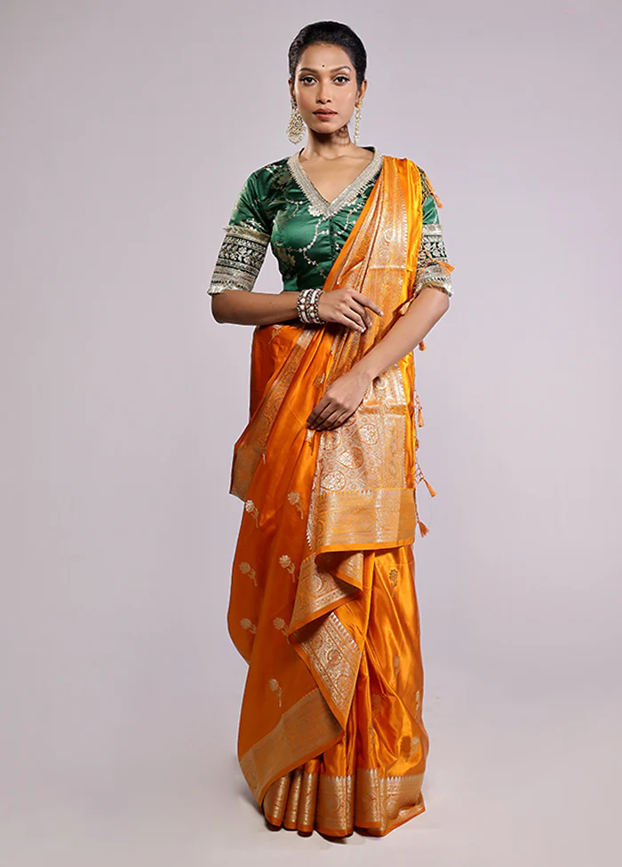 Yellow Dupion Silk Saree With Blouse Piece - Image 2