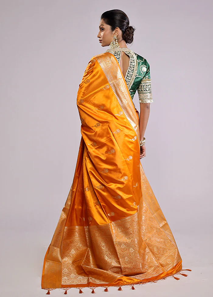 Yellow Dupion Silk Saree With Blouse Piece - Image 3