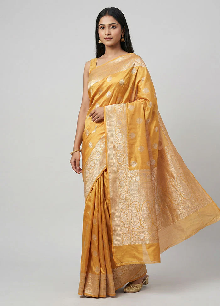 Yellow Dupion Silk Saree With Blouse Piece