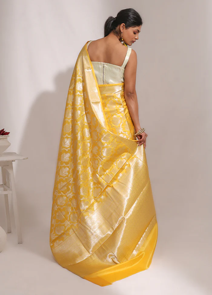 Yellow Dupion Silk Saree With Blouse Piece - Image 3
