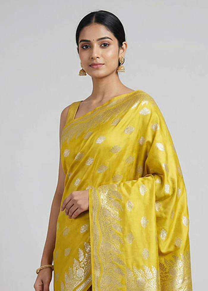 Yellow Dupion Silk Saree With Blouse Piece - Image 2