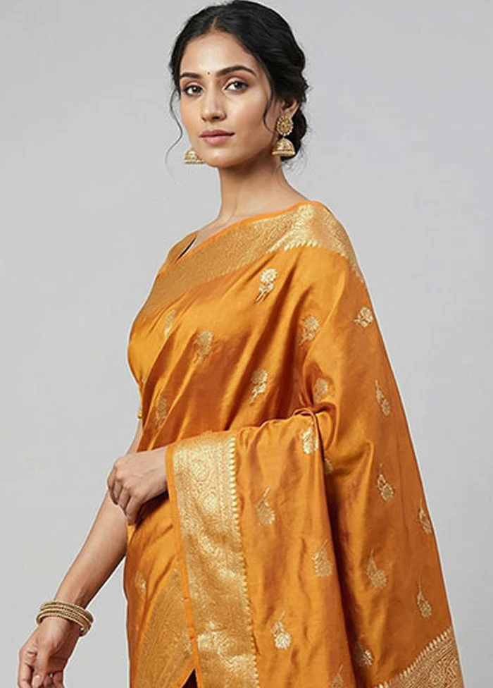 Yellow Dupion Silk Saree With Blouse Piece - Image 2