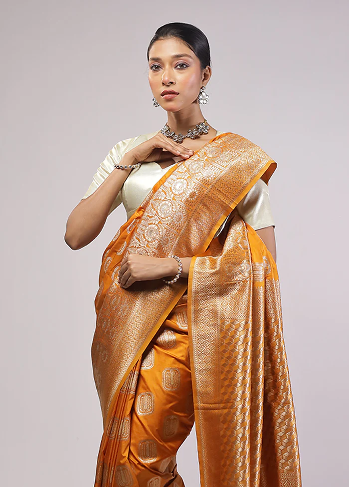 Yellow Dupion Silk Saree With Blouse Piece