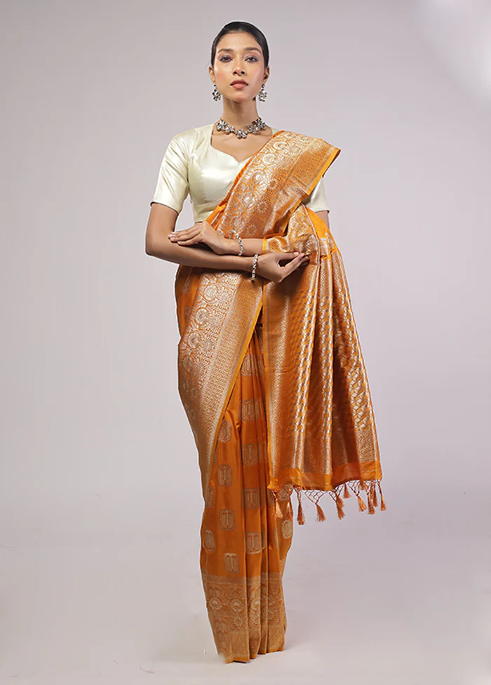 Yellow Dupion Silk Saree With Blouse Piece - Image 2