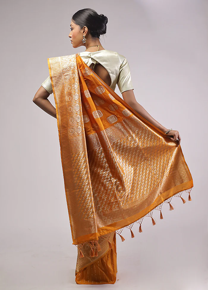Yellow Dupion Silk Saree With Blouse Piece - Image 3