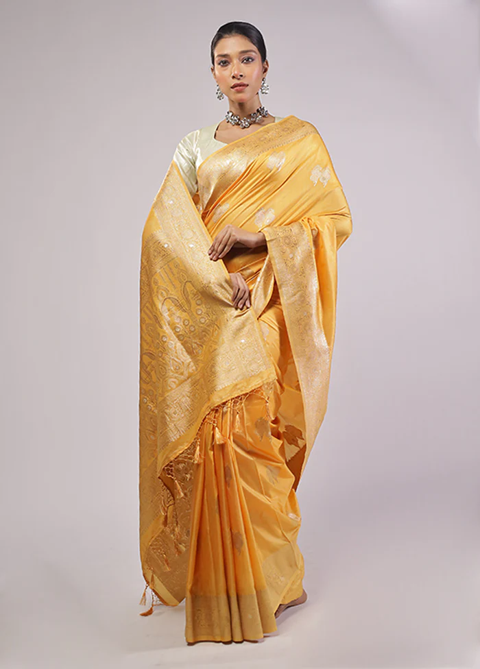Yellow Dupion Silk Saree With Blouse Piece - Image 2