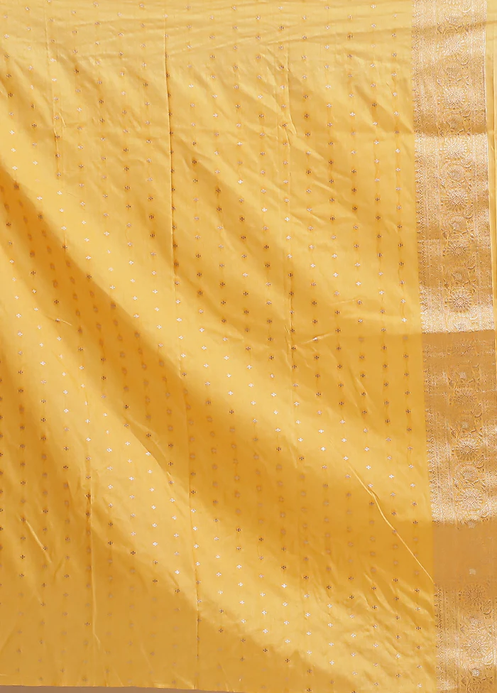 Yellow Dupion Silk Saree With Blouse Piece - Image 5