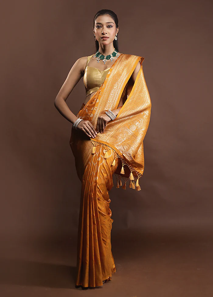 Yellow Dupion Silk Saree With Blouse Piece - Image 2