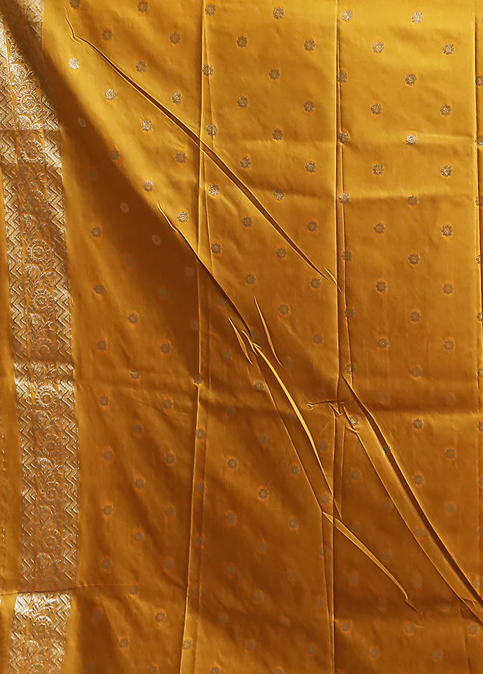 Yellow Dupion Silk Saree With Blouse Piece - Image 5