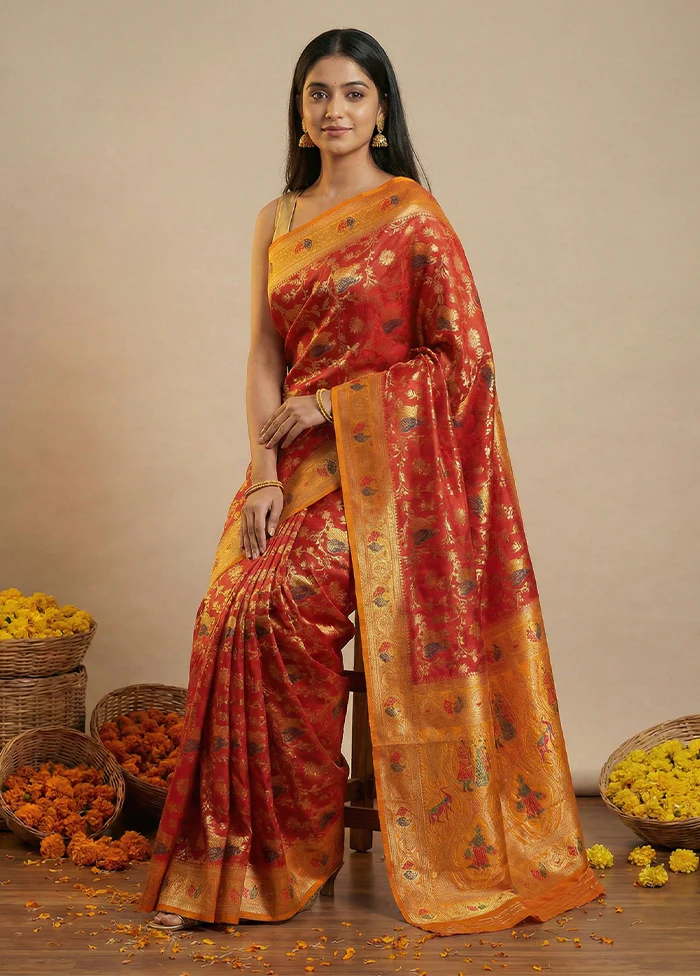Yellow Dupion Silk Saree With Blouse Piece - Image 3
