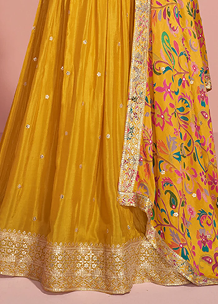 Yellow Embroidery Work Silk Anarkali Suits - Image 3