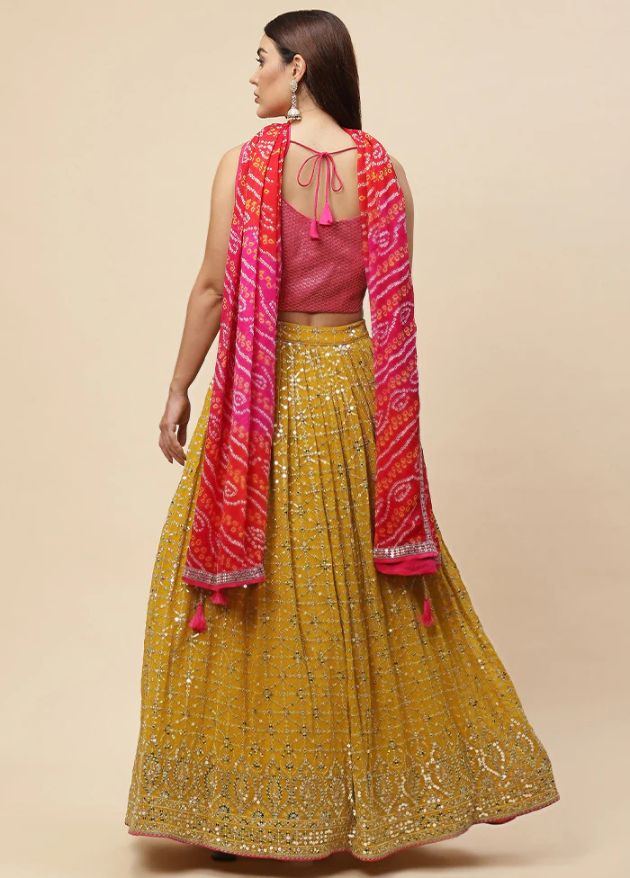 Yellow Georgette Dupatta Lehenga Set - Image 3
