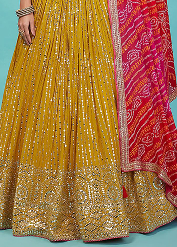 Yellow Georgette Dupatta Lehenga Set - Image 3