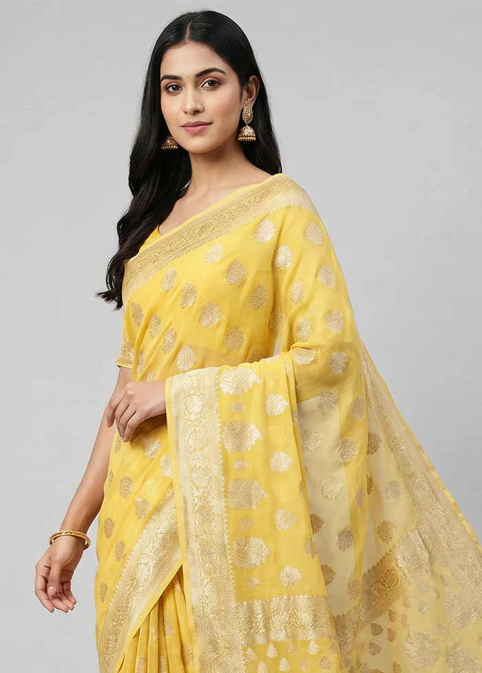 Yellow Georgette Saree With Blouse Piece - Image 2